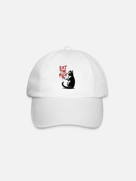 Schwarze Katze roter Tropfen-Text - Baseballkappe - Weiß/Weiß