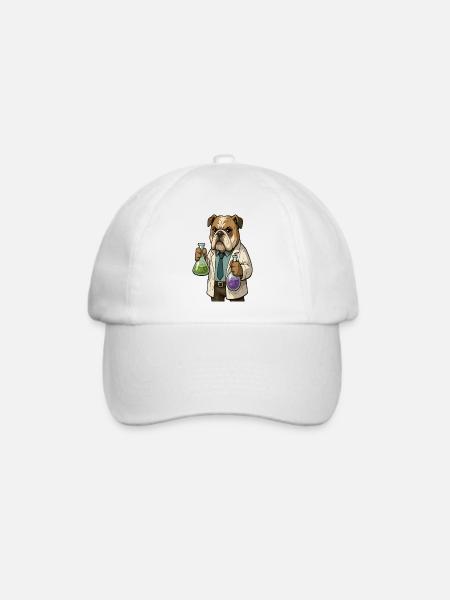 Wissenschaftler Bulldogge hält Chemieflaschen - Baseballkappe - Weiß/Weiß