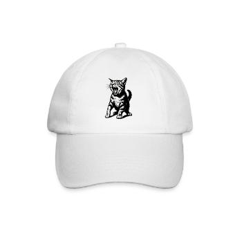 Wütende Schwarze Katze Strichzeichnung - Baseballkappe - Weiß/Weiß - Vorne