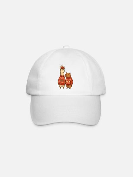 Lama und Cabibara Weihnachtspullover Duo - Baseballkappe - Weiß/Weiß