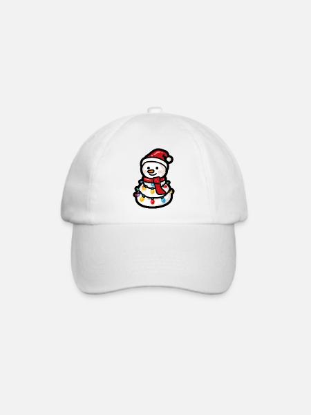 Schneemann mit Lichterkette und Schal - Baseballkappe - Weiß/Weiß