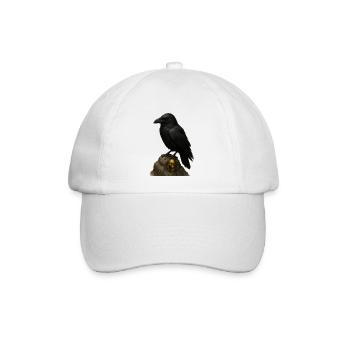 Rabe auf Felsen und Goldener Schädel - Baseballkappe - Weiß/Weiß - Vorne