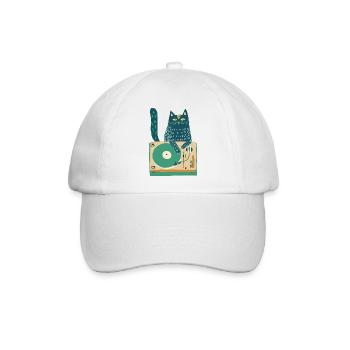 Katzen-DJ auf Plattenspieler - Baseballkappe - Weiß/Weiß - Vorne
