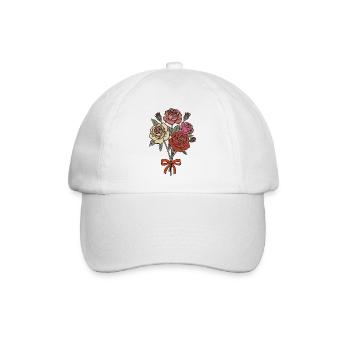 Klassischer romantischer Rosenstrauß mit rotem Band - Baseballkappe - Weiß/Weiß - Vorne