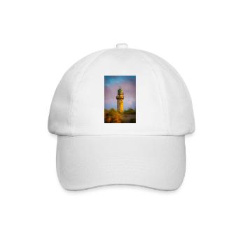 Leuchtturm in Warnemünde im Sonnenuntergang - Baseballkappe - Weiß/Weiß - Vorne