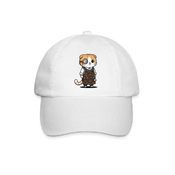 Scottish Fold Steampunk-Monokel-Erfinderkatze - Baseballkappe - Weiß/Weiß - Vorne