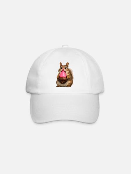 Süßes Eichhörnchen mit rosa Eichel - Baseballkappe - Weiß/Weiß