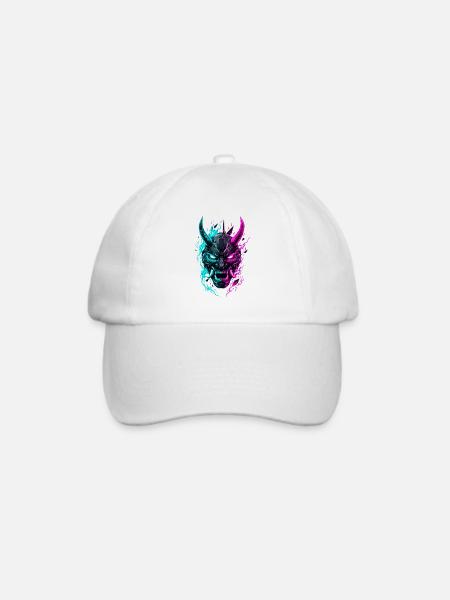 Neon Cyber Oni Mask - Baseballkappe - Weiß/Weiß