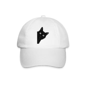 Wackeläugige schwarze Katze - Baseballkappe - Weiß/Weiß - Vorne
