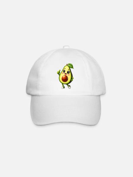 Fröhliches Avocado-Maskottchen - Baseballkappe - Weiß/Weiß