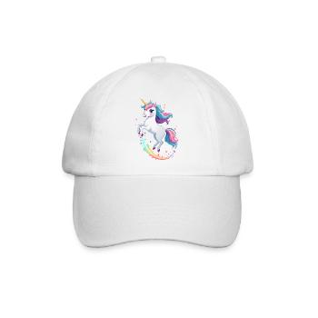 Süßes  Einhorn auf Regenbogen - Baseballkappe - Weiß/Weiß - Vorne
