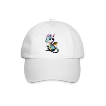 Süßer kleiner Drache grünes Baby Vektor Design - Baseballkappe - Weiß/Weiß - Vorne
