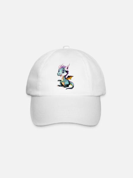 Süßer kleiner Drache grünes Baby Vektor Design - Baseballkappe - Weiß/Weiß