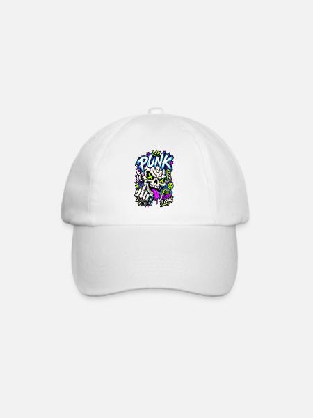 Neon Punk Schädel Grafik - Baseballkappe - Weiß/Weiß