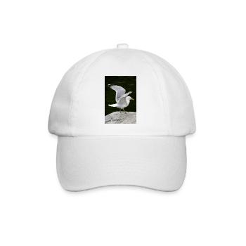 Heringsmöwe, die mit ausgebreiteten Flügeln auf einem Felsen steht - Baseballkappe - Weiß/Weiß - Vorne