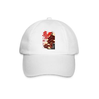 Tokyo Tempel Pagode Japan Streetwear - Baseballkappe - Weiß/Weiß - Vorne