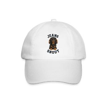 Schwarz-Roter Langhaar-Dackel im Jeansflicken-Stil - Baseballkappe - Weiß/Weiß - Vorne