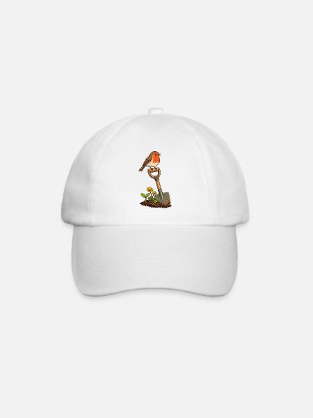 Rotkehlchen auf dem Gartenspaten - Baseballkappe - Weiß/Weiß