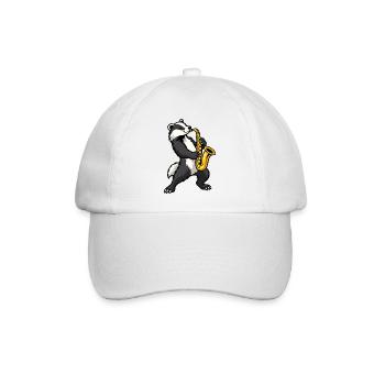 Dachs mit Saxophon – Musikalisches Tiermotiv - Baseballkappe - Weiß/Weiß - Vorne