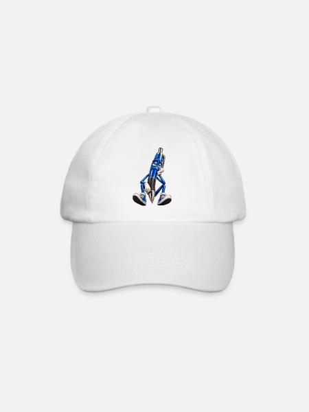Blauer Stift Müde Cartoonfigur - Baseballkappe - Weiß/Weiß
