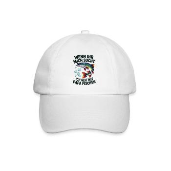 Ich gehe mit Papa angeln fischen springender Hecht - Baseballkappe - Weiß/Weiß - Vorne