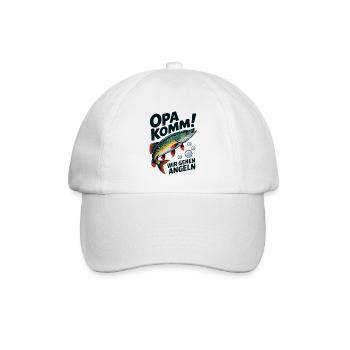 Opa komm wir gehen Angeln - springender Hecht - Baseballkappe - Weiß/Weiß - Vorne
