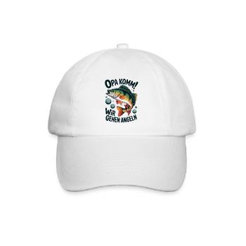 Opa komm wir gehen Angeln - springender Barsch - Baseballkappe - Weiß/Weiß - Vorne