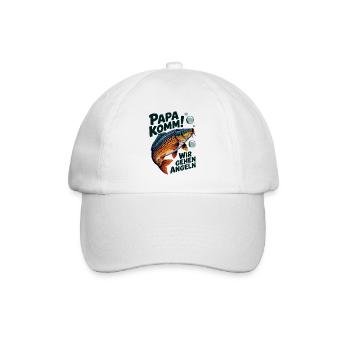 Papa komm wir gehen Angeln! Springender Karpfen - Baseballkappe - Weiß/Weiß - Vorne