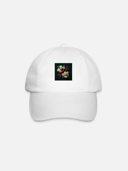Bestickte Blumen 3d - Baseballkappe - Weiß/Weiß