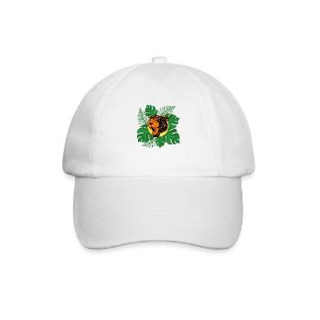 Tiger Dschungel brüllen Monstera Blätter Geschenk - Baseballkappe - Weiß/Weiß - Vorne