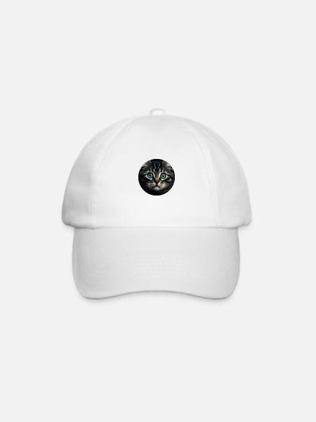süßes Tabby-Kätzchen mit großen Augen - Baseballkappe - Weiß/Weiß