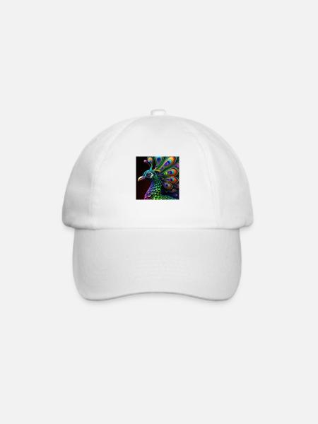 Farbiger Pfau, einzigartiges Design - Baseballkappe - Weiß/Weiß
