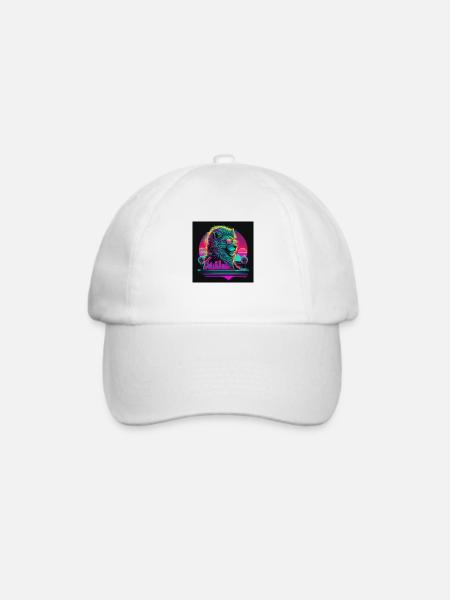 Löwe mit Neonfarben, Synthwave / 80er Jahre - Baseballkappe - Weiß/Weiß