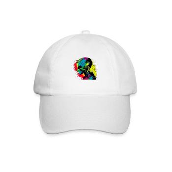 Cooles Retro Futuristisches Alien - Regenbogen - Baseballkappe - Weiß/Weiß - Vorne