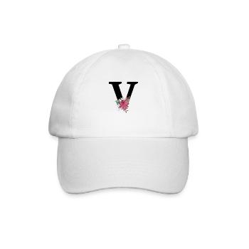 Buchstabe v blumig - Baseballkappe - Weiß/Weiß - Vorne