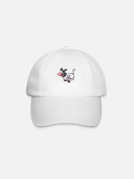 Laufendes süßes Cartoon-Kalb - Baseballkappe - Weiß/Weiß