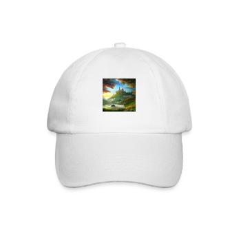 Gemälde einer Fantasielandschaft bei Sonnenaufgang - Baseballkappe - Weiß/Weiß - Vorne
