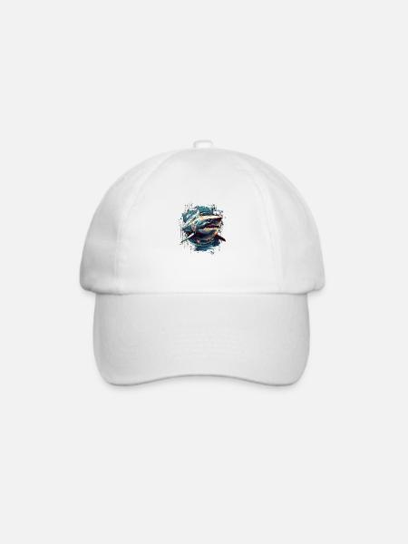 Cooler Retro Futuristischer Hai als Kunstwerk - Baseballkappe - Weiß/Weiß