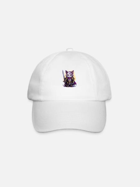 Katze in Ritter Ausrüstung mit Langschwert, AI Gen - Baseballkappe - Weiß/Weiß