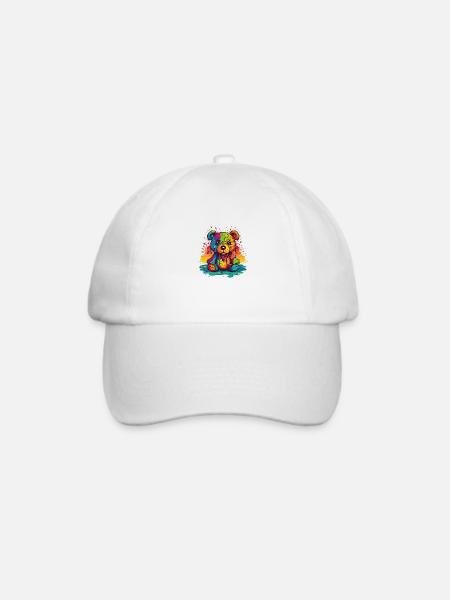 Charmanter Regenbogen-Teddy - Baseballkappe - Weiß/Weiß