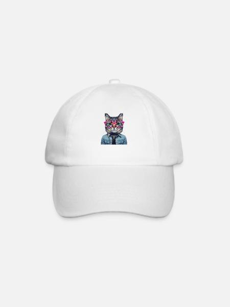 Katze mit rosa Brille - Baseballkappe - Weiß/Weiß