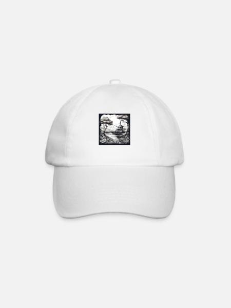 Japanische Schwarz-Weiß-Zeichnung (japanischer Druck) - Baseballkappe - Weiß/Weiß