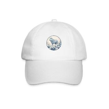 Blauer japanischer Wolf und Schnee - Baseballkappe - Weiß/Weiß - Vorne