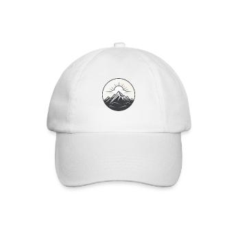 Minimalistisch gezeichnete Berge, Sonne und Wolken - Baseballkappe - Weiß/Weiß - Vorne