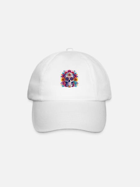 Farbenfroher mexikanischer Totenkopf - Baseballkappe - Weiß/Weiß