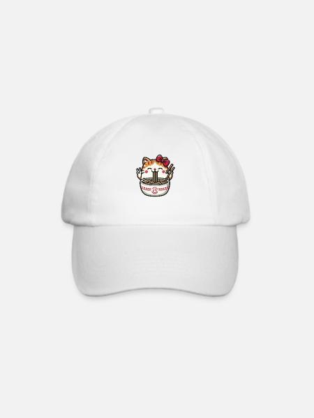 Niedliche Kawaii-Katze frisst Ramen 2 - Baseballkappe - Weiß/Weiß