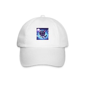 Space Kitty im Weltraum mit einem Ballon - Baseballkappe - Weiß/Weiß - Vorne