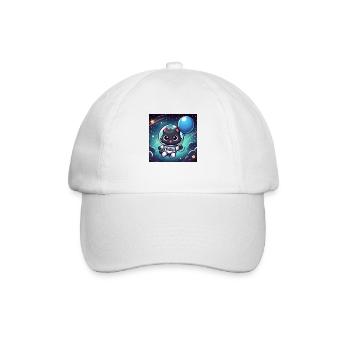 Space Kitty mit blauem Ballon im Weltall - Baseballkappe - Weiß/Weiß - Vorne