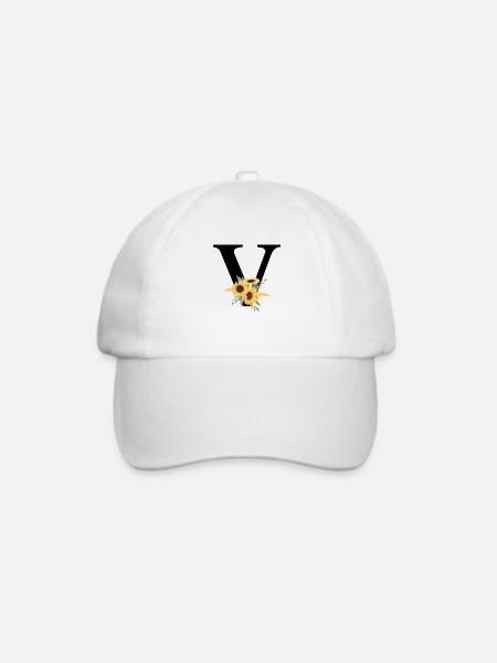 Buchstabe v blumige Sonnenblume - Baseballkappe - Weiß/Weiß