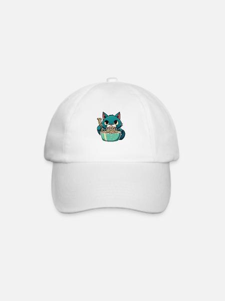 Katze isst Instant Noldes - Baseballkappe - Weiß/Weiß